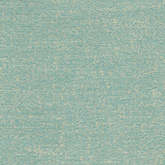 Woven turquoise fabric sample with beige speckles, dense matte texture, linen blend, brand label “bross > fabric” visible, neutral background.